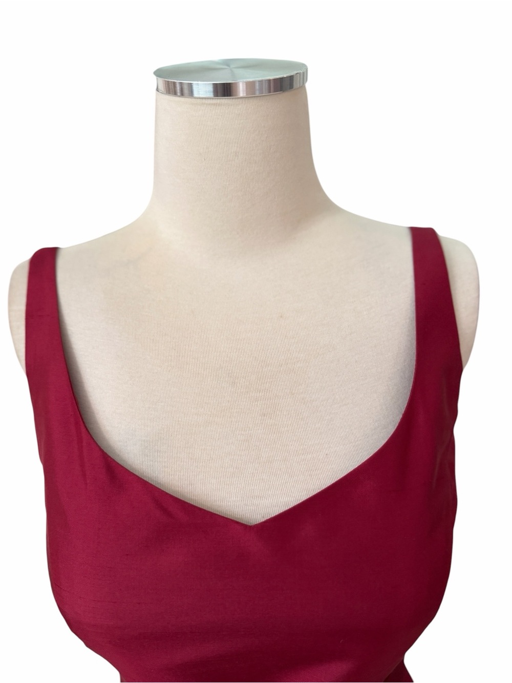 Ann Taylor 100% Silk Sleeveless Wine Red Tie-Waist Dress Sz 0 - Picture 5 of 11